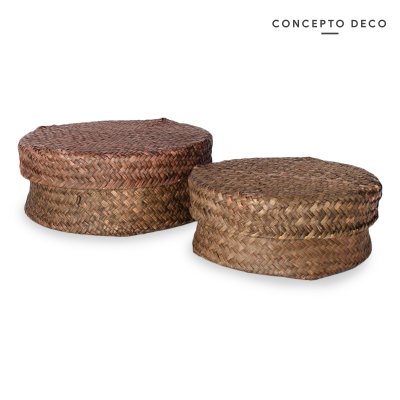SET X2 CAJAS C/TAPA CIRC BROWN G: 26X10 C: 21X8