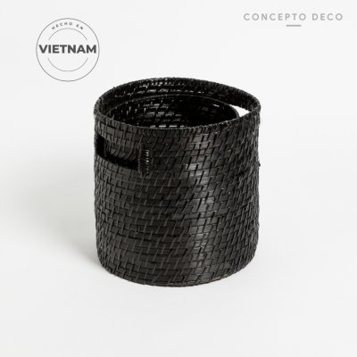 SETX2 CANASTO RATTAN NEGRO G:25X25,5CM C:21,5X22CM