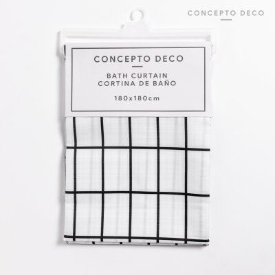 CORTINA TELA ESTAMPADA RECTANGULOS NEGRO 180X180CM
