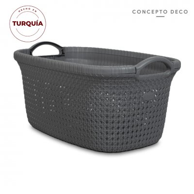 CESTO GRIS LAUN OVAL MANIJA PLAST 25X55X37CM