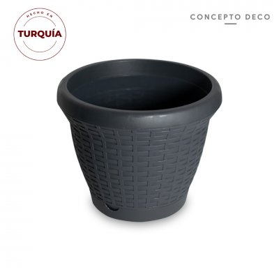 MACETA TURQUIA RATTAN GRIS MATE 19CM H 24CM D