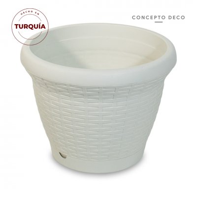 MACETA TURQUIA RATTAN MARFIL MATE 25CM H 33CM D