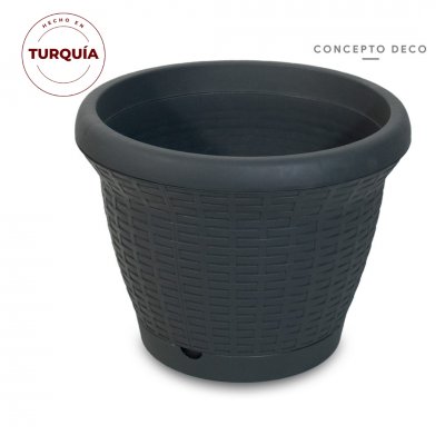 MACETA TURQUIA RATTAN GRIS MATE 25CM H 33CM D