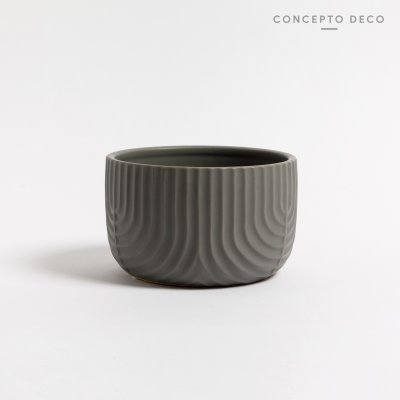 PORTA MACETA RAYAS CERAMICA GRIS 10X16CM