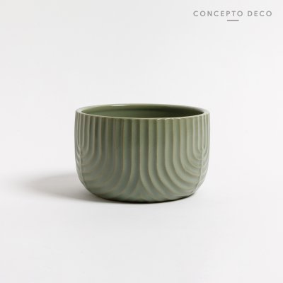 PORTA MACETA RAYAS CERAMICA VERDE CLARO 10X15CM