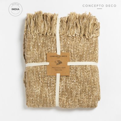 MANTA SOFÁ INDIA KERALA ALGODÓN Y LINO BEIGE 130X170CM