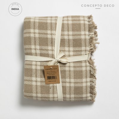 MANTA DE SOFÁ INDIA KURAL CRUDO Y BEIGE 140X180CM