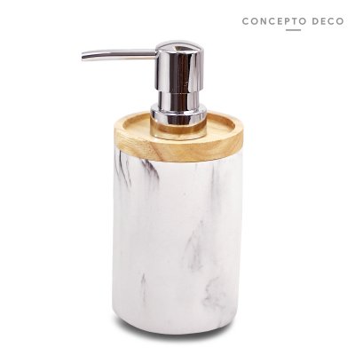 DISPENSER MARMOL MADERA CILINDRO BLANCO 16X7CM