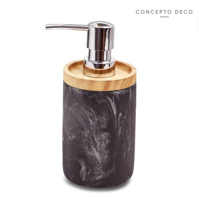 DISPENSER MARMOL MADERA CILINDRO NEGRO 16X7CM