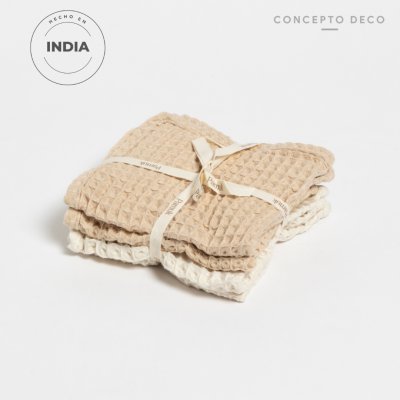 SETX4 TOALLA ROSTRO PAMUK WAFFLE ARENA Y CRUDO 30X30CM