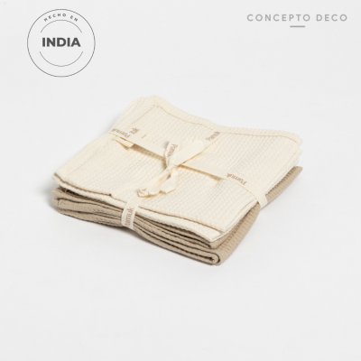 SETX4 TOALLA ROSTRO PAMUK MICRO WAFFLE BEIGE Y CRUDO 30X30CM